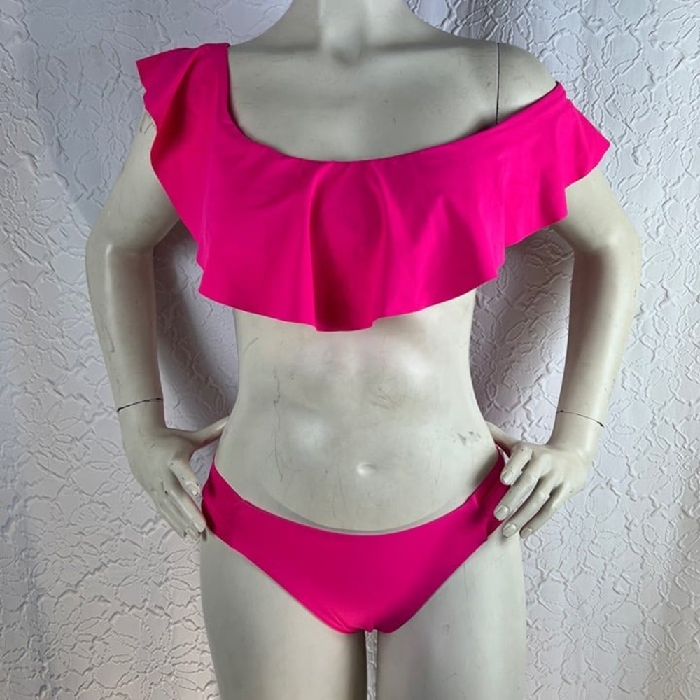 Trina Turk Hot Pink Flounce Off The Shoulder Bikini Set 6 - Picture 4 of 7